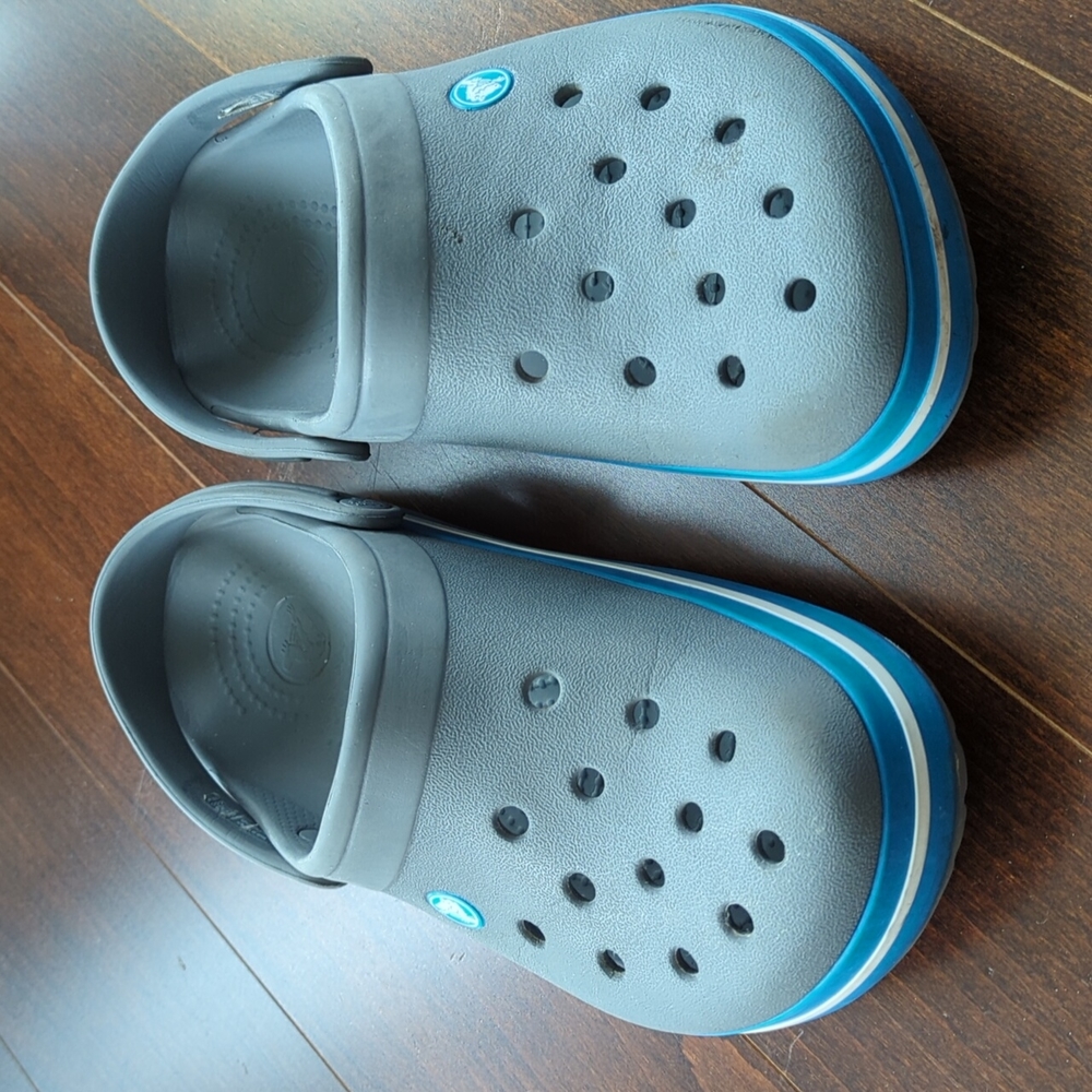 Grey Crocband Crocs. Men's size 7, women's size 9